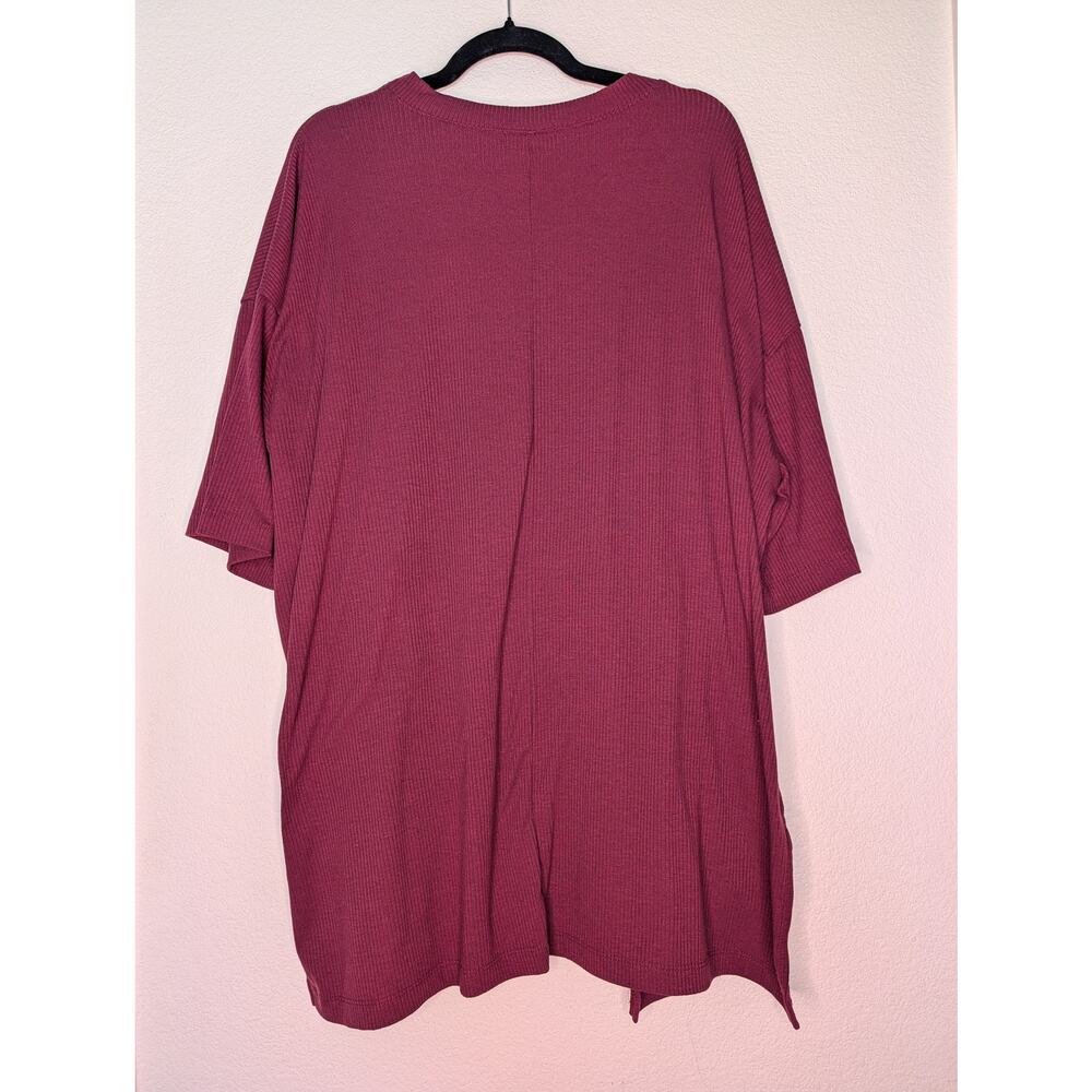 Dressed in Lala Oversized Crewneck Ribbed Tee Maroon Slits XL Boho Lounge Tunic - Picture 2 of 5